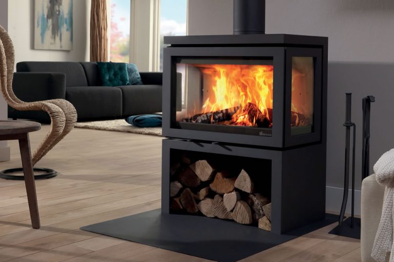 Poêle à Bois 3 Faces avec Rangement Bois Vidar - Cheminee-Viano.com